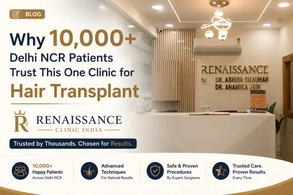 Best Hair Transplant Clinic in Ghaziabad – Renaissance Clinic India trusted by 10,000+ Delhi NCR patients for advanced FUE hair transplant, natural results, expert doctors, and complete hair restoration care.