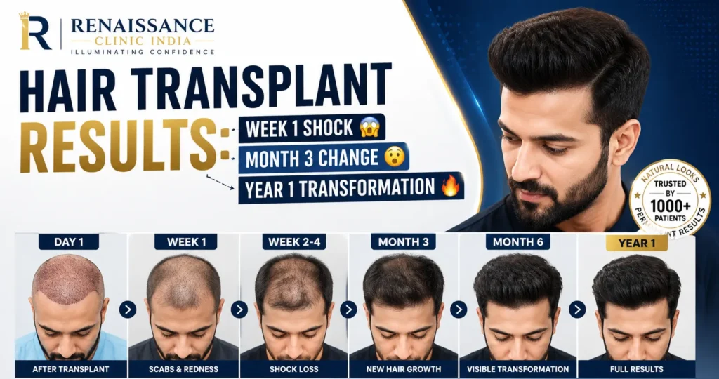 Hair Transplant Results Timeline from Week 1 Shock Loss to Year 1 Transformation in Ghaziabad