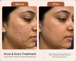 acne and scars treament before and after at renaissance clinic