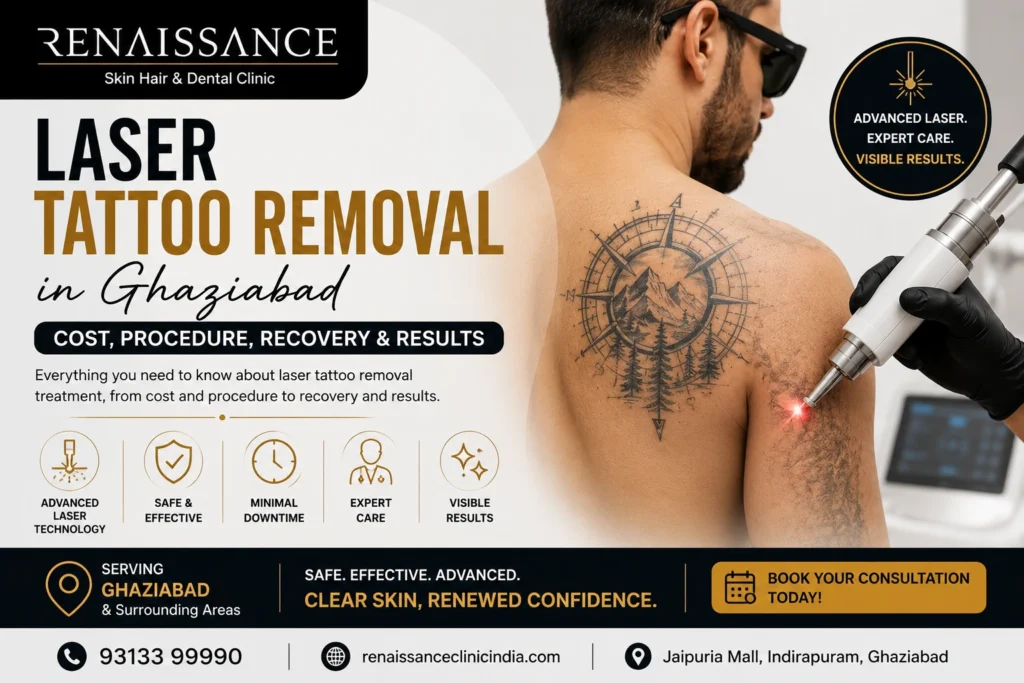 Best Tattoo Removal Clinic in Ghaziabad offering advanced laser tattoo removal treatment for safe, effective tattoo removal with expert dermatologists at Renaissance Clinic.