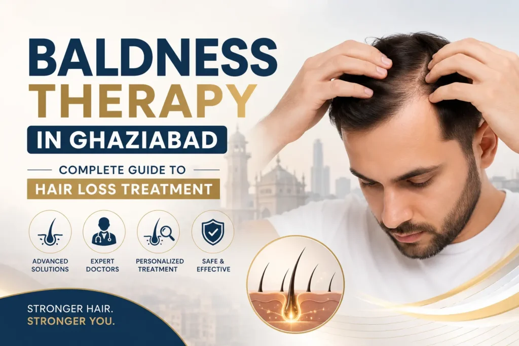 Baldness therapy in Ghaziabad — doctor examining a patient's scalp for hair loss treatment at Renaissance Clinic India